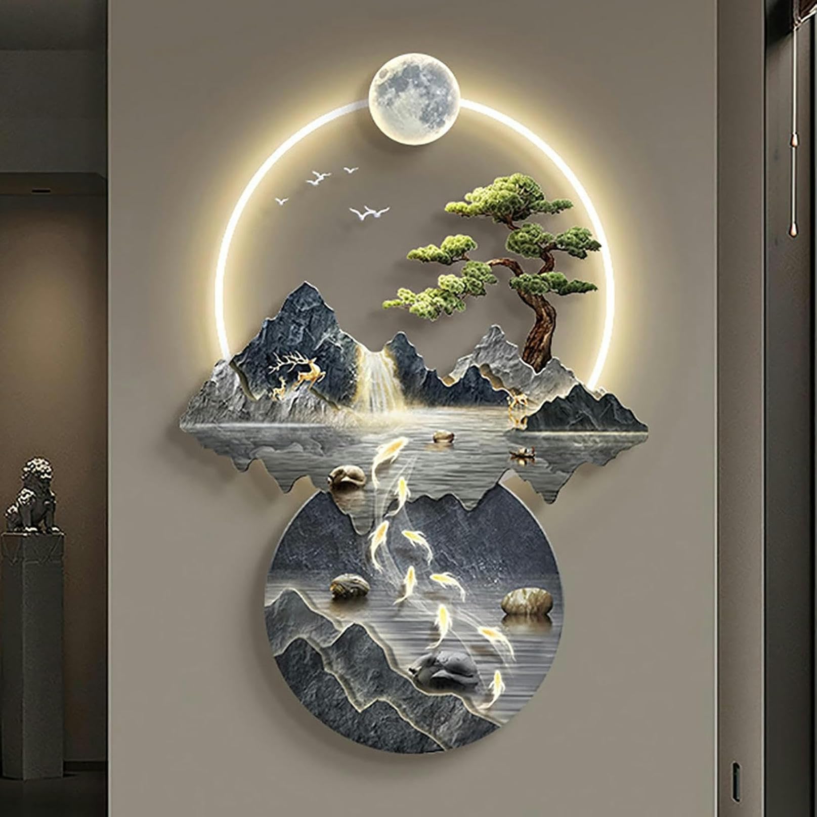 Large 3D Wall Art Decor with LED Lights, Modern Wall Art Handmade